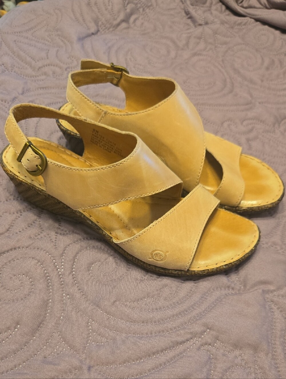 Womens Tan Leather Slingback Wedge Sandals